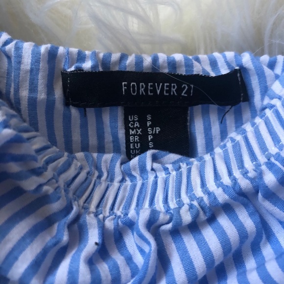 Forever21 blue white stripe seersucker tie bow strap crop tank top size small - Picture 5 of 6
